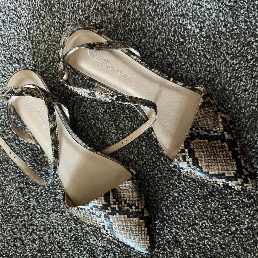 Snakeskin kitten wedge